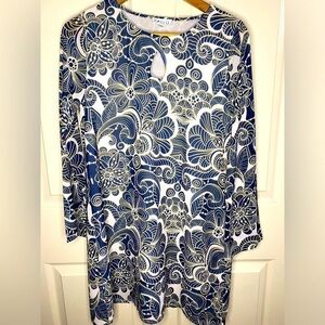 Mermaidcore Blue & White Long Sleeve Dress, Nautical Dress, S, Abstract